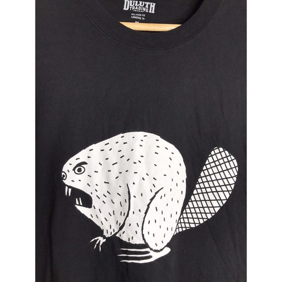 Duluth Trading Longtail T-Shirt Mens Medium Short Sleeve Black Angry Beaver - Picture 2 of 5